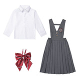 Mqtime Kid Japanese School Uniform White Shirt Gray Pleated Pinafore Dress Pants Shorts Bow Tie for Girl Boy Clothes Set Student Outfit