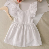 Mqtime Europe America Style Summer 2-6Yrs Kids Party Dresses Sleeveless Solid Color Cotton Linen Baby Girls Princess Dress