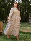 Mqtime Spring Csaual Elegant Plus Size Dresses Women Large Maxi Floral Shirt Pink Long Oversized Evening Party Prom Clothes