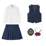 Mqtime Kid Korean Japanese School Uniform for Boy Girl White Shirt Navy Skirt Pants Waistcoat Vest Tie Clothes Set Student Outfit Suit