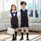 Mqtime Kid Korean Japanese School Uniform White Shirt Navy Stripe Pinafore Dress Shorts Vest for Girl Boy Clothes Set Student Outfit