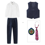 Mqtime Kid Korean Japanese School Uniform for Boy Girl White Shirt Navy Skirt Pants Waistcoat Vest Tie Clothes Set Student Outfit Suit