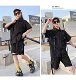 Mqtime  Children's Summer Suits 2022 New Korean Version of Children's Striped Shirts Short-sleeved Shorts Two-piece Set