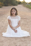 Mqtime Flower Girl Dresses Lace White/Ivory Bridesmaid Gowns Party Wedding Prom Pageant First Communion Children Clothing