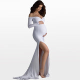 Mqtime Maternity Flowy Photo Dress Pregnant Women Shoulderless Mermaid Sexy Gown Pregnancy Diary Belly Bump Photo Album Last Trimester