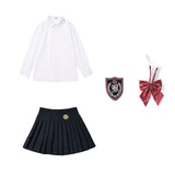 Mqtime Kid Japanese School Uniform White Shirt Navy Pleated Pinafore Dress Vest Pants Bow Tie for Girl Boy Clothes Set Student Outfits