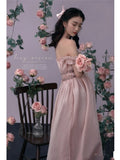 Mqtime Women Photography Props Maternity Dresses V-neck Pregnancy Pink Sweet Pregant Dress Studio Photoshoot Photo Clothes