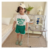Mqtime 1-5Y baby summer short-sleeved suit boys and girls baby brother and sister letter cotton casual children's shorts sports suit