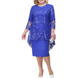 Mqtime Plus Size Dresses Summer Lace Mesh Sexy Elegant Midi Party Layerd Dress Loose Three Quarter Sleeve Women's Clothing 4XL 5XL Robe