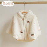 Mqtime Autumn and Winter Ins Wind Coral Fleece Embroidered Hooded Cloak Baby Shawl To Go Out Windproof and Warm Children's Small Cloak