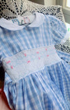 Summer Baby Girls Smocked Dresses Childen Vintage Plaid Pink Blue Embroidery Frocks Smocking Handmade Dress Size 1 2 3 4 5 Years