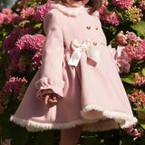 1-12Y Baby Girl Autumn Winter Handmand Customized Palace England Spanish Pink Princess Wool Coat for Christmas Casual