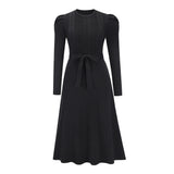 Mqtime Autumn/winter new puff long-sleeved knit skirt mid-length temperament thin high-waisted swing dress bottom sweater skirt