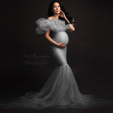 Mqtime Maternity Photoshoot Dresses Mermaid Dress Off Shoulder Tulle Lace Stretch Fabric Prom Gown Photo Shoot Pregnancy Clothes