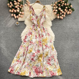 Tavimart Seaside Holiday Long Dress Women Summer Scheming Folds Waist Thin Print Floral Dress