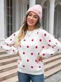 Mqtime Polka Dots O Neck Casual Sweater Women Autumn Winter White Casual Vintage Female Jumper Black Thick Retro Pullover