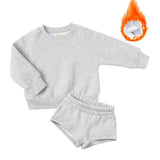 Mqtime 1-12 year old children's sports suit autumn new boys' and girls' long sleeve loose sweater shorts leisure two-piece set