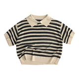 Mqtime Boys Turn-down Collar Loose Polo T-shirt Fashion Striped Pullover Tops Children Girl Cute Summer Knitwear Clothes Vintage Tops