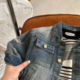 Mqtime Children's Clothes 2023 Spring New Boys Girls Vintage Old Coat Baby Hole Denim Jacket