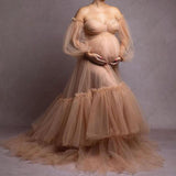 Mqtime Tulle Maternity Photography Dresses Off The Shoulder A Line Maternity Gown For Photoshoot Boudoir Lingerie Baby Shower Dress