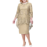 Mqtime Plus Size Dresses Summer Lace Mesh Sexy Elegant Midi Party Layerd Dress Loose Three Quarter Sleeve Women's Clothing 4XL 5XL Robe