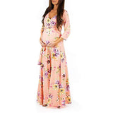 Maternity Maxi Dress Pregnancy Wrapped Ruched V Neck Dress Pregnant Photography Dress Mom Baby Shower Dress Woman Party Dress