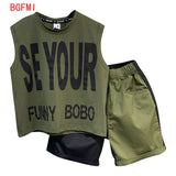 Mqtime Fashion Children's Teens Boy Tank Top +Patchwork Shorts Set 2023 New Baby Boys Summer Clothes Handsome Thin Sleeveless Outfits