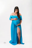 Pregnancy One-shoulder Long-sleeved Dress Sexy Split Maternity Dresses for Photo Shoot Parent-child Wear Pink Photography Dress