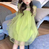 Mqtime Girls Laces Dress Princess Gauze Baby Girls Tutu Green Clothes Kids Casual Summer Children Party Dresses