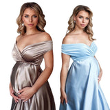 Mqtime Silk Sexy Maternity Photo Shoot Dresses Long Baby Showers Party Evening Pregnancy Maxi Gown Photography Props for Pregnant Women