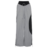 Mqtime Trousers Female High Waist Lace Up Hit Color Patchwork Drawstring Wide Leg Pants for Women Streetwear Style 2023 New