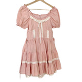 Mqtime Summer Pink French Elegant Mini Dress Women Bow Puff Sleeve Japanese Kawaii Dress Female Lace O-neck Korean Sweet Dress  New