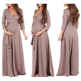 Maternity Maxi Dress Pregnancy Wrapped Ruched V Neck Dress Pregnant Photography Dress Mom Baby Shower Dress Woman Party Dress