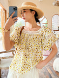 Mqtime  Floral Chic Summer Blouse Shirt Chiffon Loose Tassels Lace Up Off The Shoulder Sexy Blouse Holiday Women Casual Tops