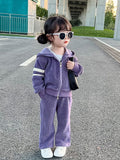 Mqtime Autumn Little Girls Children Clothing Set Two 2Pce Set Purple Hoodies Zipper Jacket +pants Baby Clothes Kids Outfits Sports Suit