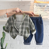 2022 Spring Autumn Children Casual Clothes Baby Boys Clothing Sets Outdoor Kids Outfit Toddler Infant Plaid Coat T Shirt Pants