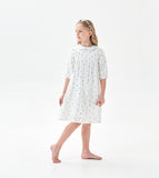 Mqtime kids girls summer floral print white cotton flare dress 3 to 16 years child teen girl fashion 3/4 sleeve cotton lining dresses