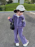 Mqtime Autumn Little Girls Children Clothing Set Two 2Pce Set Purple Hoodies Zipper Jacket +pants Baby Clothes Kids Outfits Sports Suit