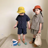 Mqtime 2-9Y Summer Baby Boys Girls Fashion Workwear Suits Children Turn-down Collar T-shirt + Loose Cotton Shorts New High Quality Suit