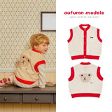 Mqtime Children's Vest  Autumn New Bear Knitted Vest Cute Boy Vest Thickened Double-Sided Children's Jacket Children's Clothing