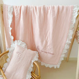 Baby Girl Quilt Blanket Pink Cotton Muslin Summer Quilt for Girls Children Comforter Infant Cot Quilt Baby Sleeping Cover