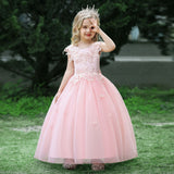 Embroidery Flower Children's Party Dress For Wedding Sleeveless Elegant Long Baby Girl Birthday Feast Clothes 4 to 14 Years