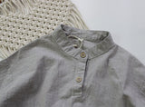 Children's Retro Cotton Linen Shirt 2022 Spring Autumn New Boys And Girls Casual Stand Collar Button Long-Sleeve Shirts WT043