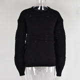 Mqtime Basic Casual Knitted Sweater Winter Women Hollow Out O Neck Fashion Black Pullover Jumper Mujer Clothing Long Sleeve