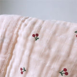 Cherry Lemon Floral Printed Cotton Muslin Newborn Baby Swaddle Blanket 4-Layer Gauze Infant Wrap Bedding Blankets Quilt Cover