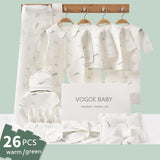 Mqtime 26 Pieces Newborn Clothes Baby Gift Pure Cotton Baby Set 0-12 Months Autumn And Winter Kids Clothes Suit Unisex No Box Bib Hat