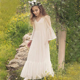 Mqtime New 2-13T Girls' Dress Romantic Wedding Party Long Dress Girls' Lace Long Sleeve Birthday Party Solid Princess Dress