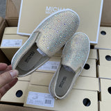 2022 Spring and Autumn New Rhinestone Flat Girls Casual Big Kids Shine Slip on Round-toe Child Fashion Versatile Boat Shoes PU