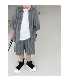 Mqtime 2023 Korea Teenagers Boy Kid Ribbed Loose Clothes Set Shirt+Shorts 2PCS Summer Child Clothing Set Casual Short Sleeve Baby Sets