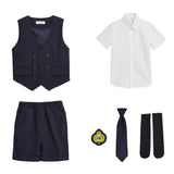 Mqtime Children Summer School Uniform Suit Set Boys Girls Gray Vest Shorts Tie Clothes Kids Host Party Performance Formal Costume